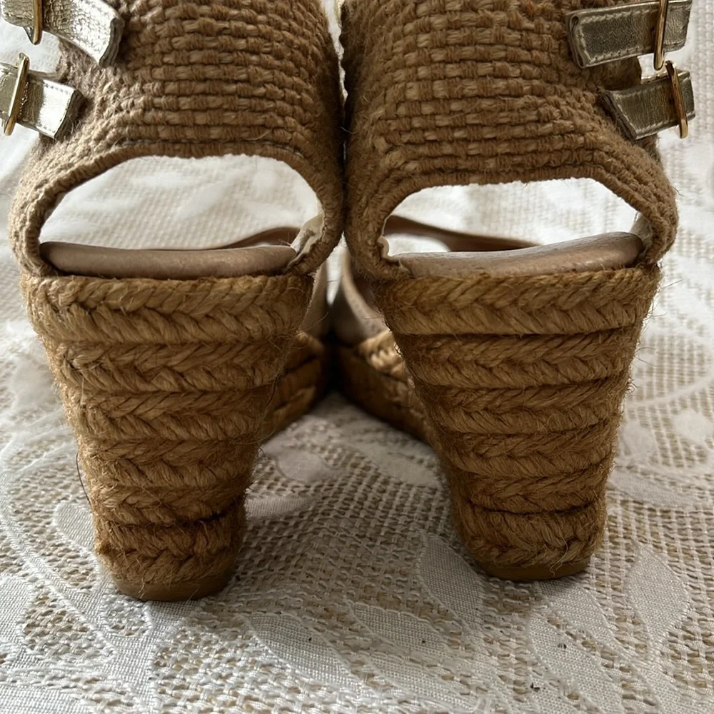 Gaimo Tan Taupe Suede Peep Toe Wedge Espadrilles Size 6.5/37‎